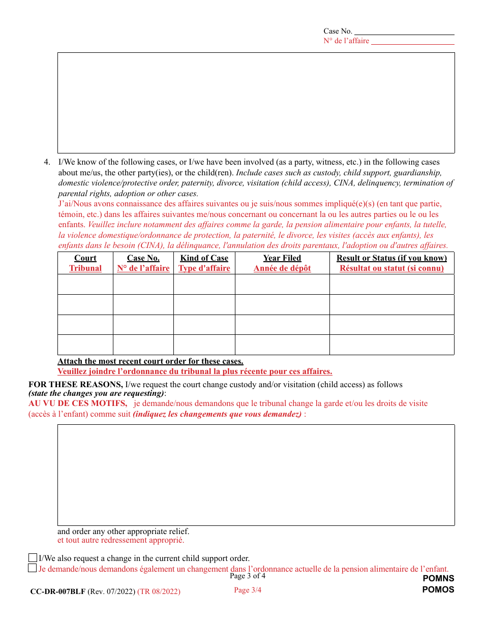 Form CC-DR-007BLF Petition to Modify Custody / Visitation (Child Access) - Maryland (English / French), Page 3