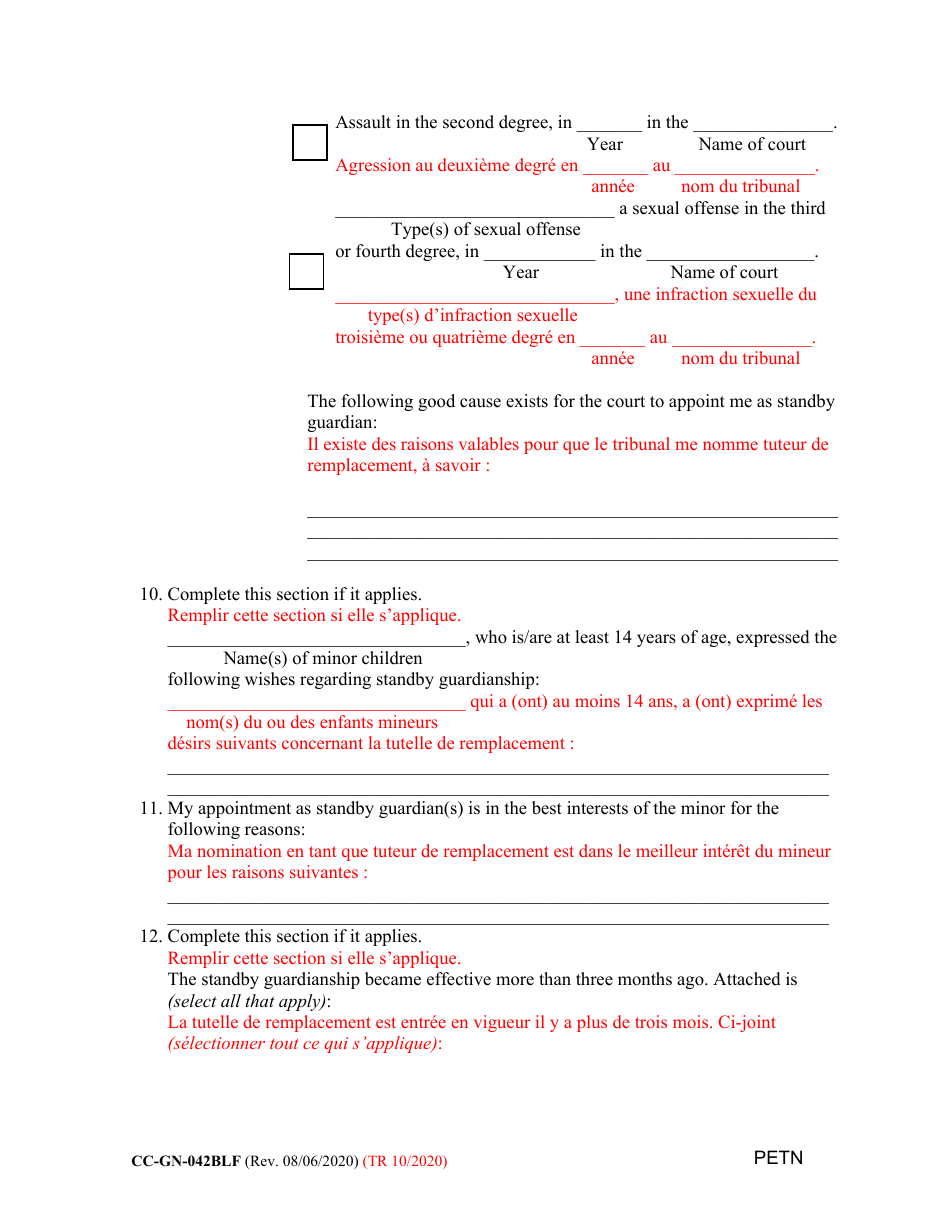 Form CC-GN-042BLF Petition by Standby Guardian (Judicial Appointment) - Maryland (English / French), Page 11