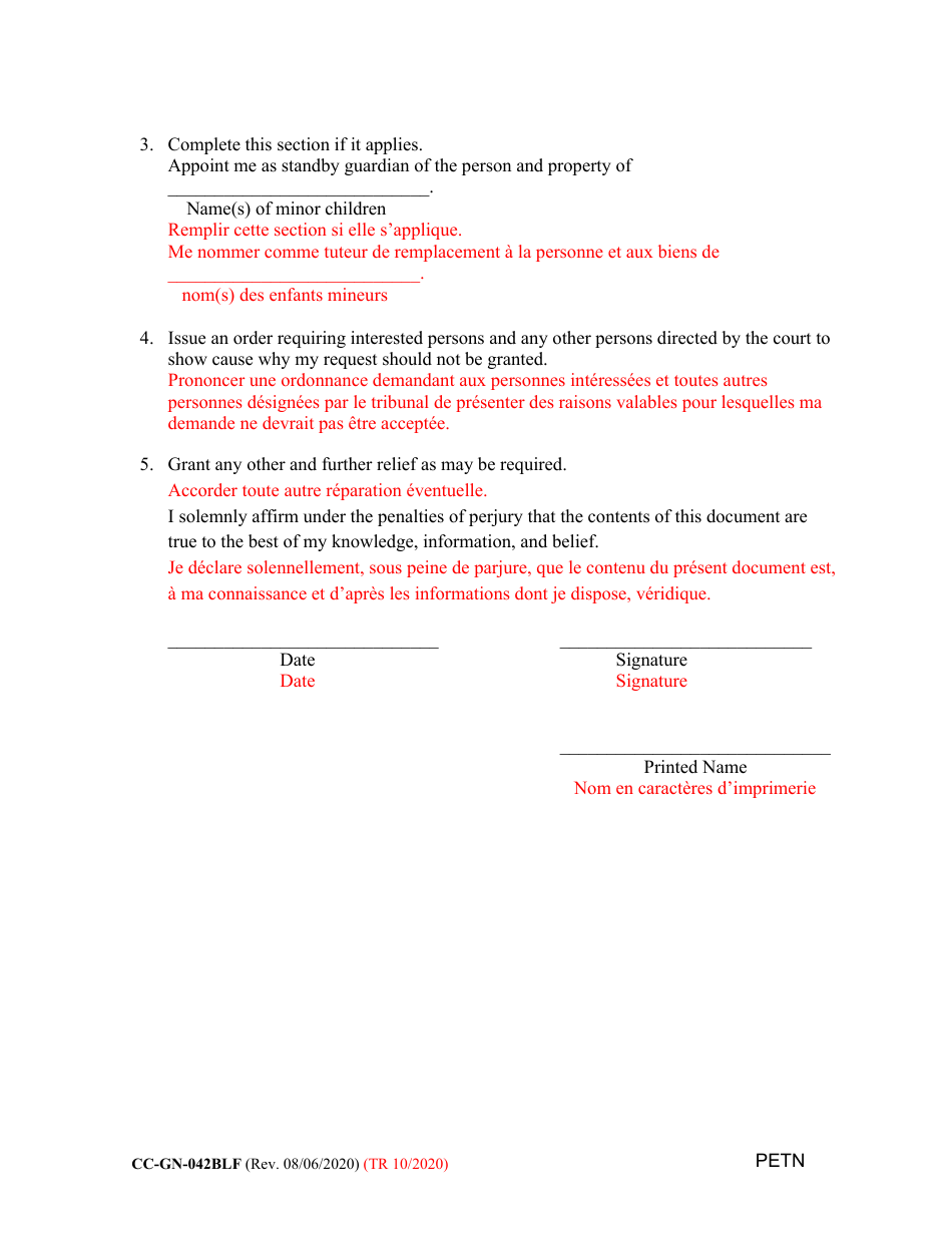 Form CC-GN-042BLF Petition by Standby Guardian (Judicial Appointment) - Maryland (English / French), Page 13