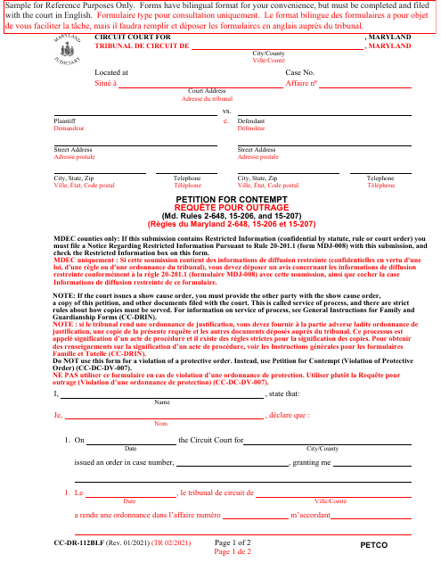Form CC-DR-112BLF  Printable Pdf