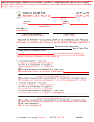Form CC-GN-004BLF Answer to Petition for Guardianship of Alleged Disabled Person - Maryland (English/French)