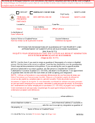 Document preview: Form CC-GN-027BLF Petition for Resignation of Guardian of the Property and Appointment of Substituted or Successor Guardian - Maryland (English/French)