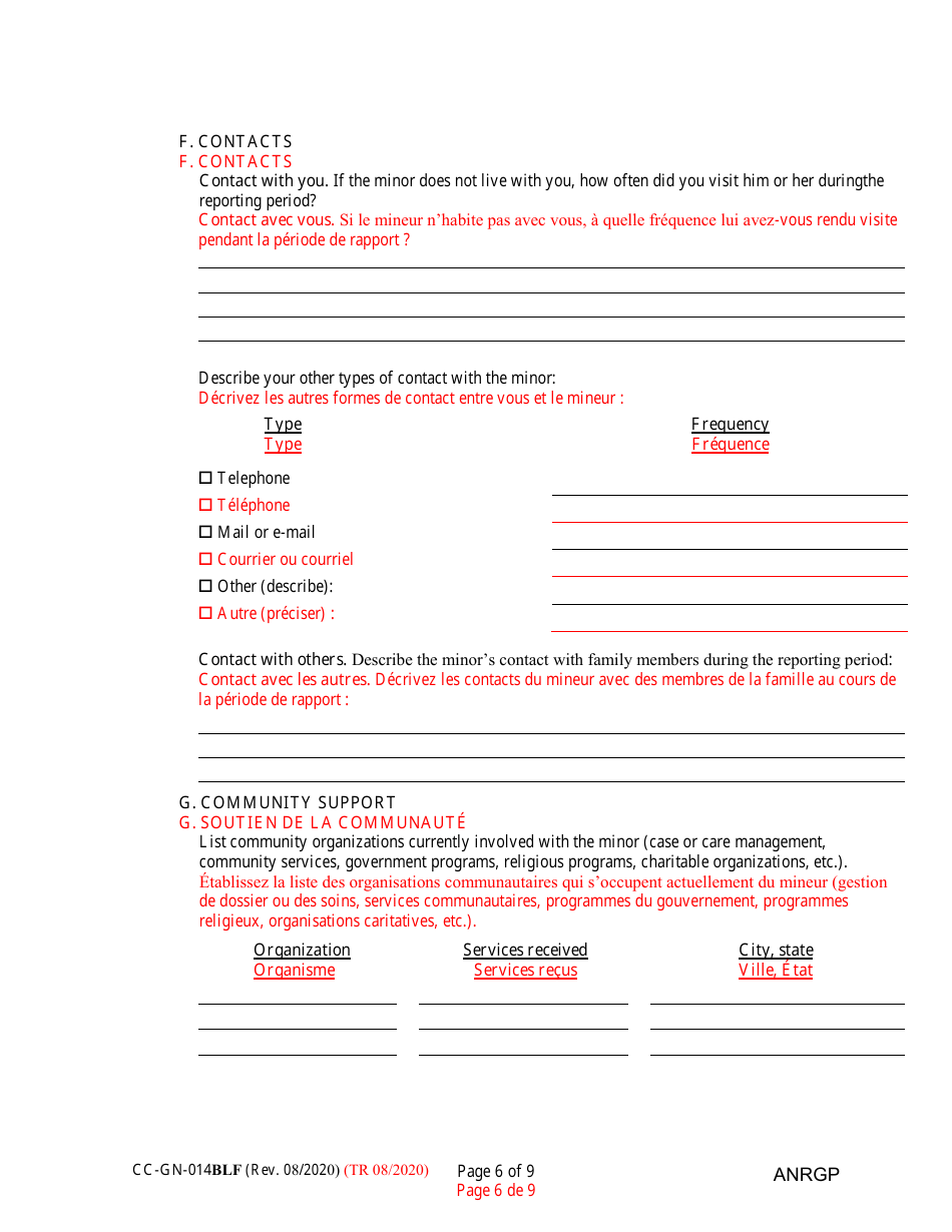 Form CC-GN-014BLF Annual Report of Guardian of a Minor - Maryland (English / French), Page 6