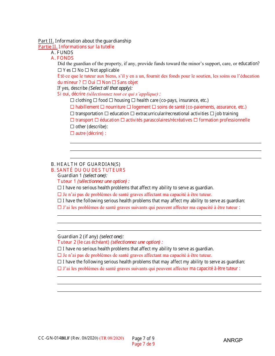 Form CC-GN-014BLF Annual Report of Guardian of a Minor - Maryland (English / French), Page 7