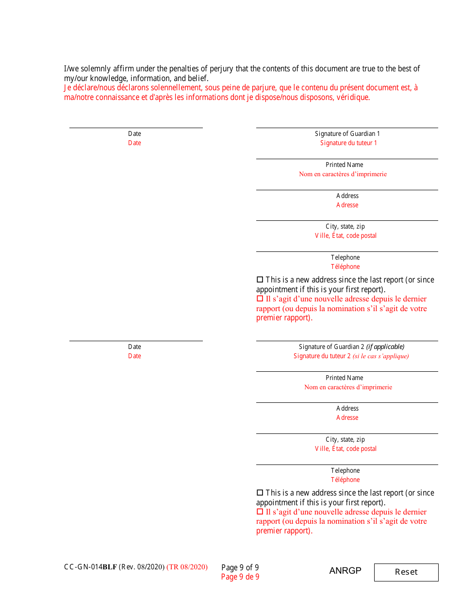 Form CC-GN-014BLF Annual Report of Guardian of a Minor - Maryland (English / French), Page 9