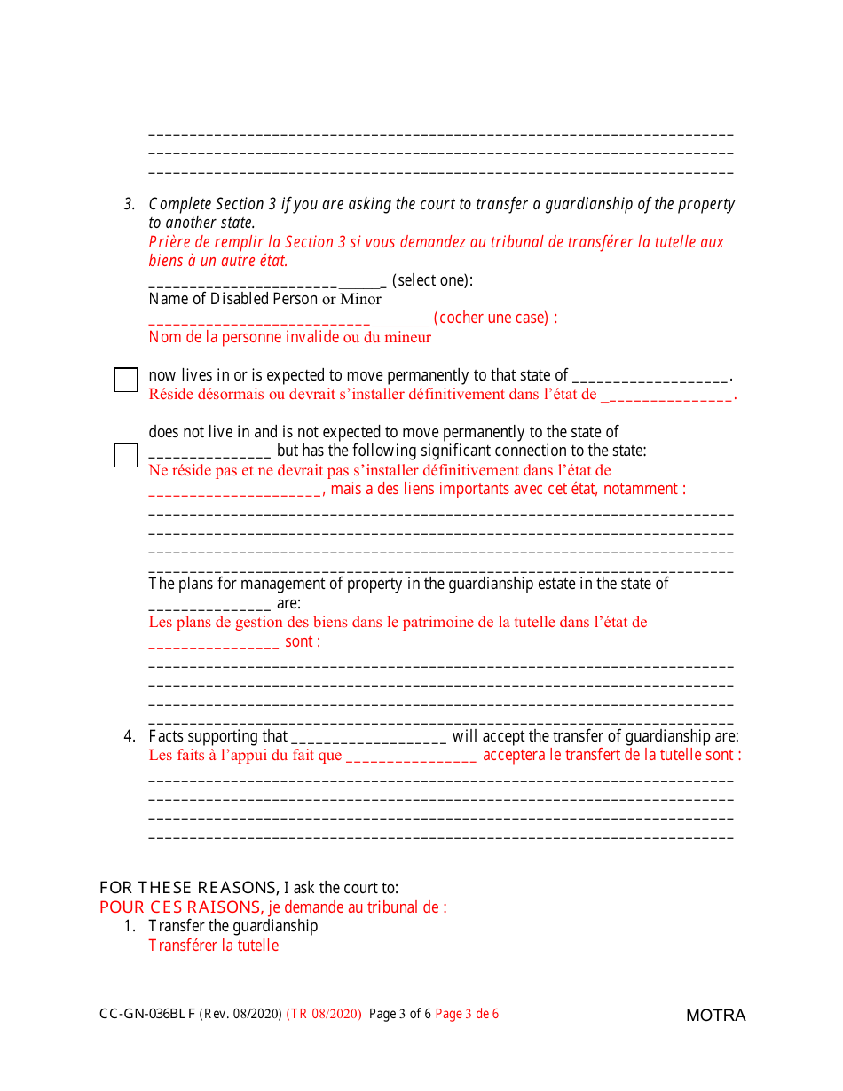 Form CC-GN-036BLF Petition to Transfer Guardianship to Another State - Maryland (English / French), Page 3