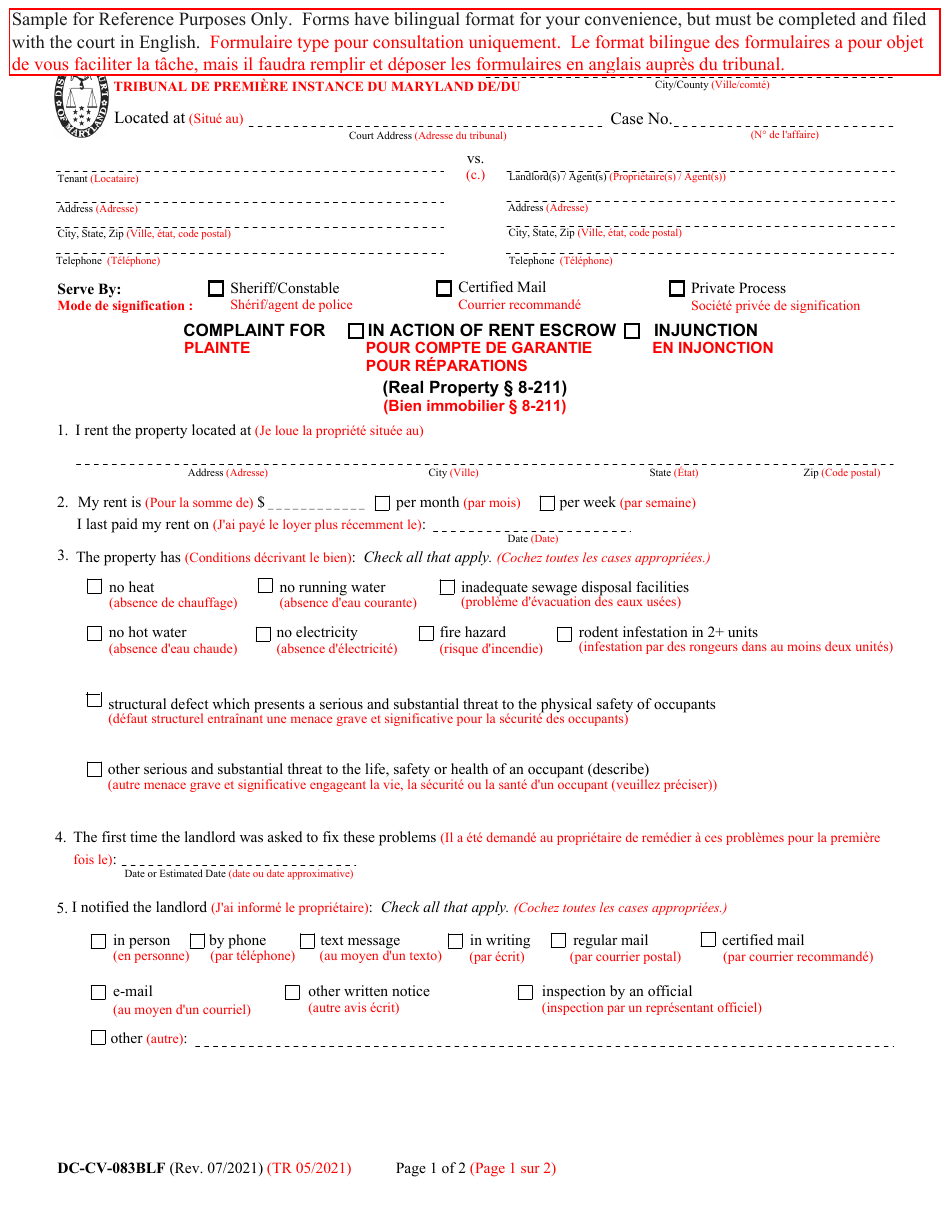 Form DCCV083BLF Fill Out, Sign Online and Download Printable PDF