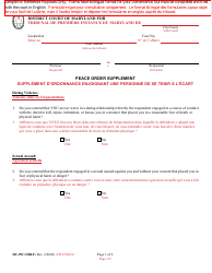 Document preview: Form DC-PO-001S BLF Peace Order Supplement - Maryland (English/French)