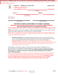 Document preview: Form CC-GN-043BLF Petition by Parent (Appointment of Standby Guardian) - Maryland (English/French)