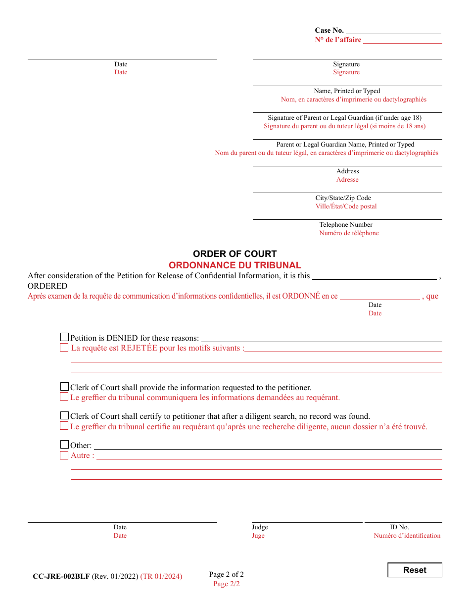 Form CC-JRE-002BLF - Fill Out, Sign Online and Download Fillable PDF ...