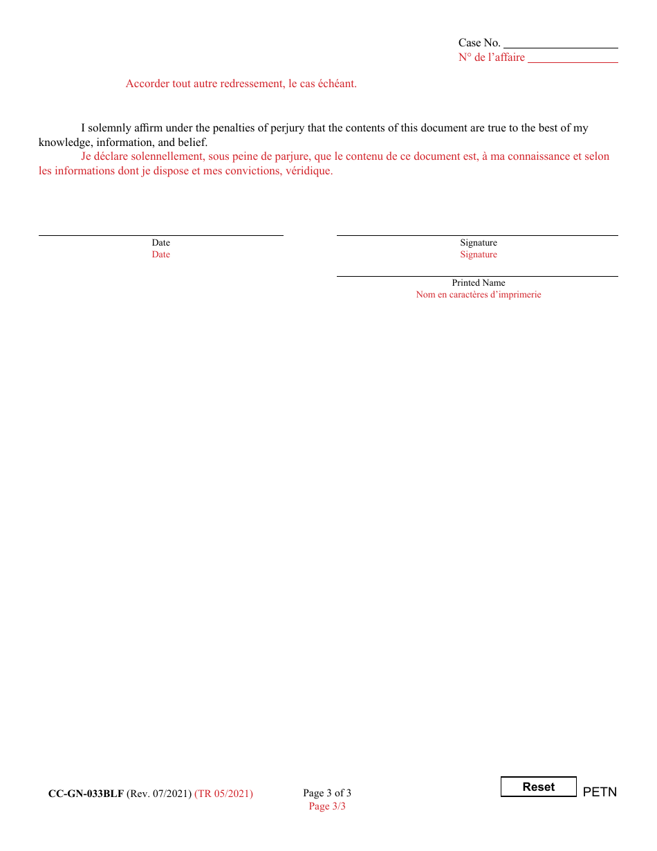 Form CC-GN-033BLF Petition for Appointment of Health Care Professionals - Maryland (English / French), Page 3