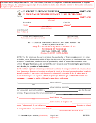 Document preview: Form CC-GN-037BLF Petition for Termination of Guardianship of the Person and Property - Maryland (English/French)