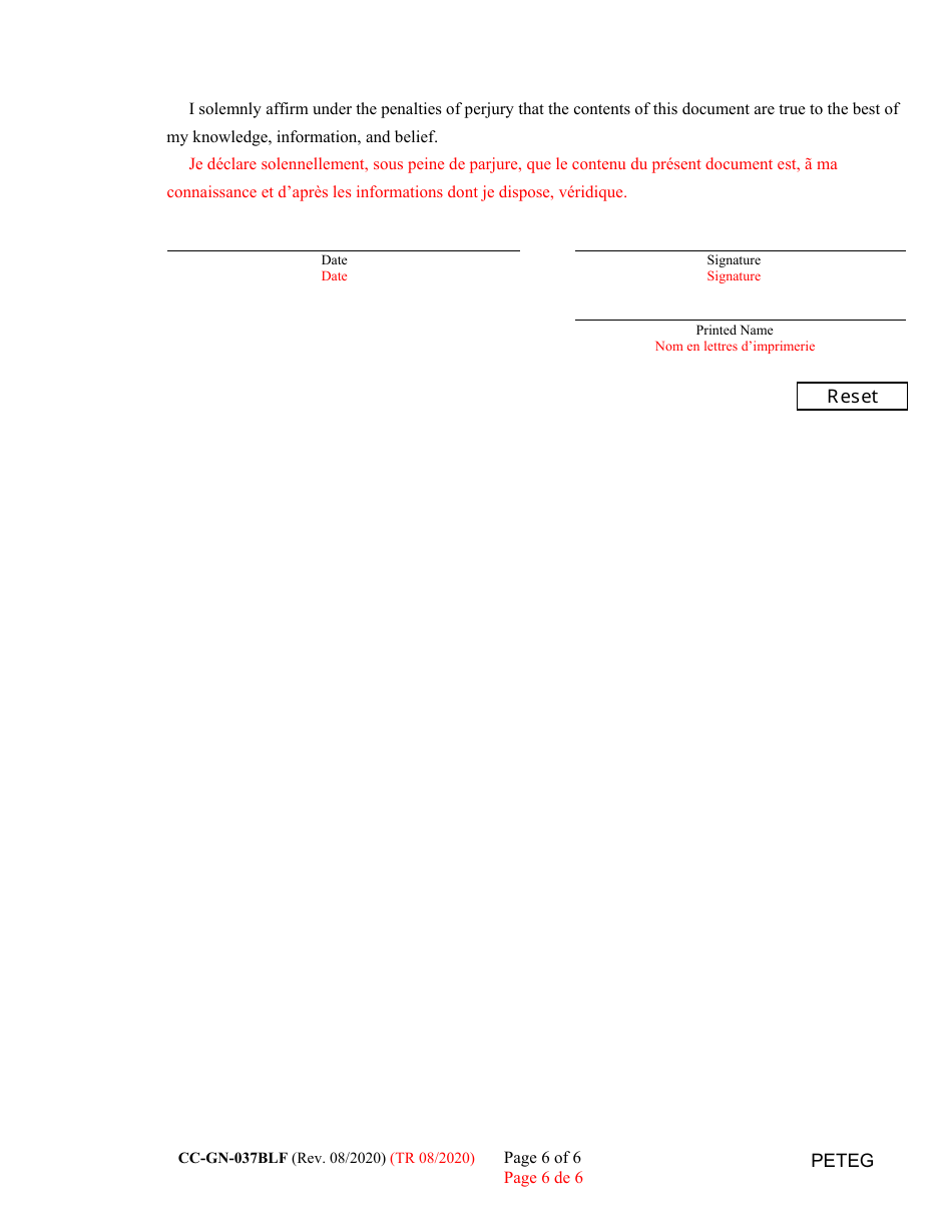 Form CC-GN-037BLF Petition for Termination of Guardianship of the Person and Property - Maryland (English / French), Page 6