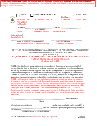 Form CC-GN-026BLF Petition for Resignation of Guardian of the Person and Appointment of Substituted or Successor Guardian - Maryland (English/French)
