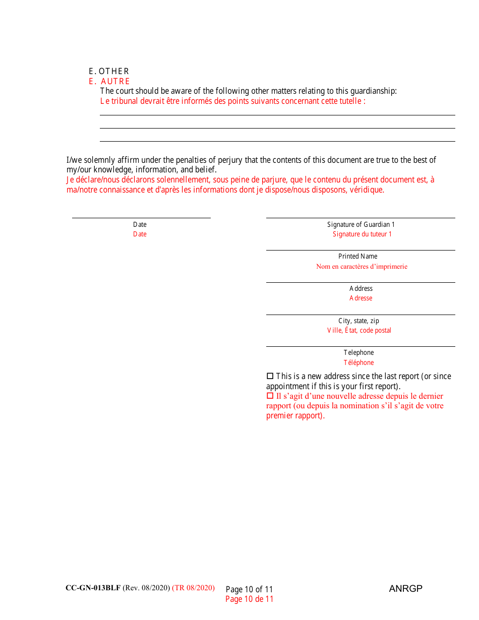 Form CC-GN-013BLF Annual Report of Guardian of Disabled Person - Maryland (English / French), Page 10