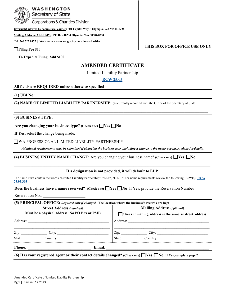 Amended Certificate - Limited Liability Partnership - Washington, Page 3