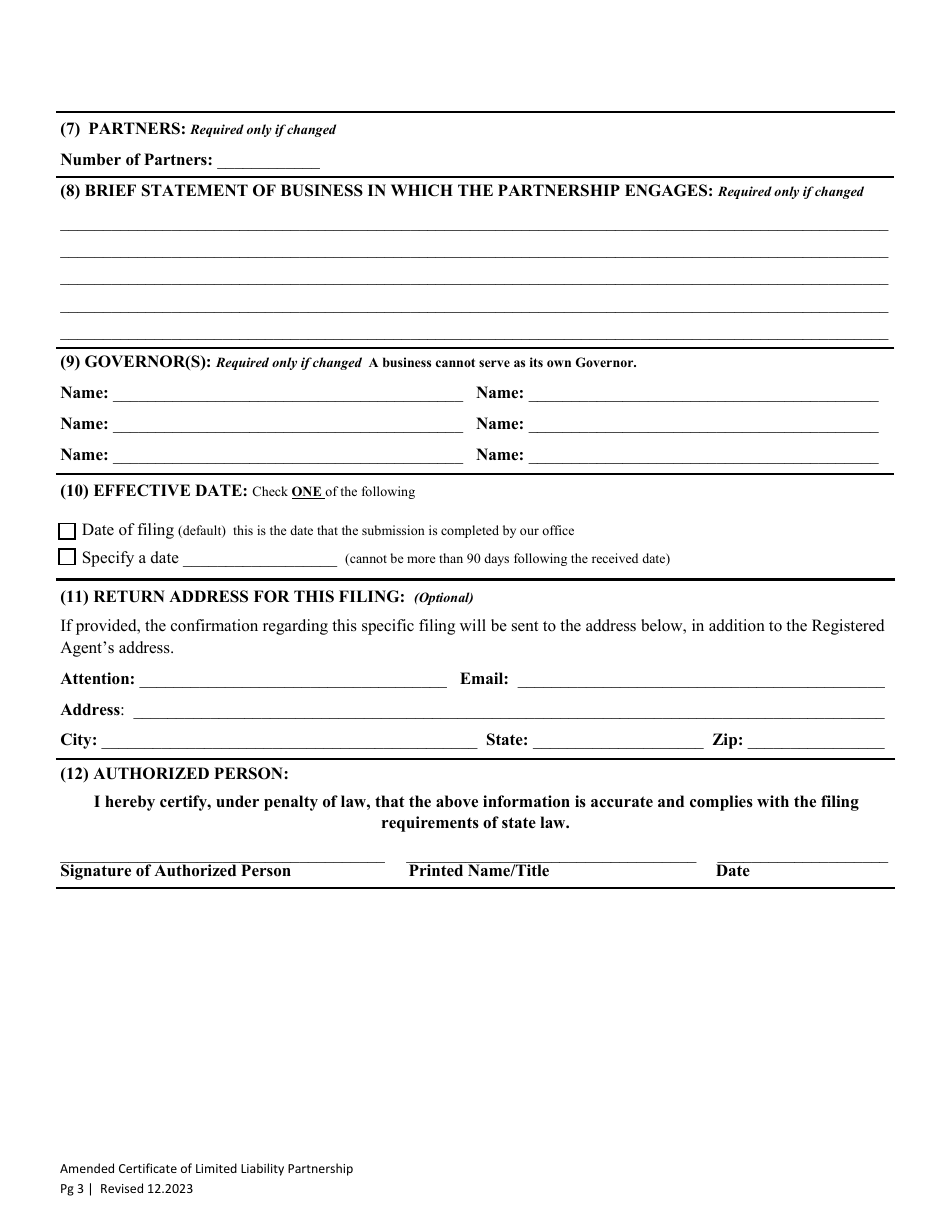 Amended Certificate - Limited Liability Partnership - Washington, Page 5