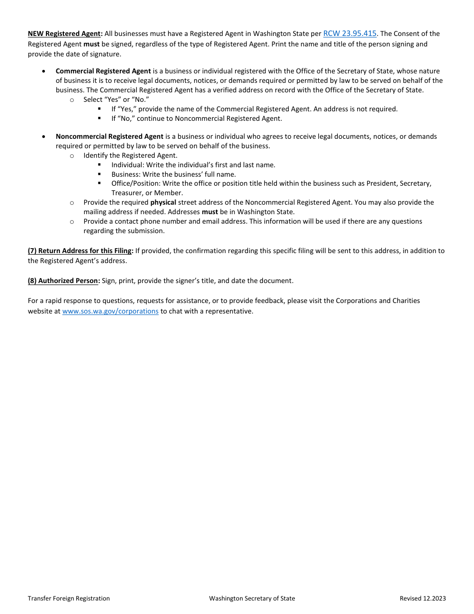 Application for Transfer of Foreign Registration - Washington, Page 2