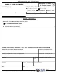 Document preview: Formulario TC0001 Aviso De Comparecencia - Massachusetts (Spanish)