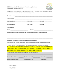 Document preview: Livestock Movement Permit Application - Nevada, 2024