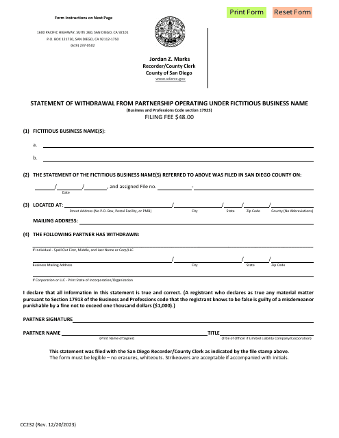 Form CC232  Printable Pdf
