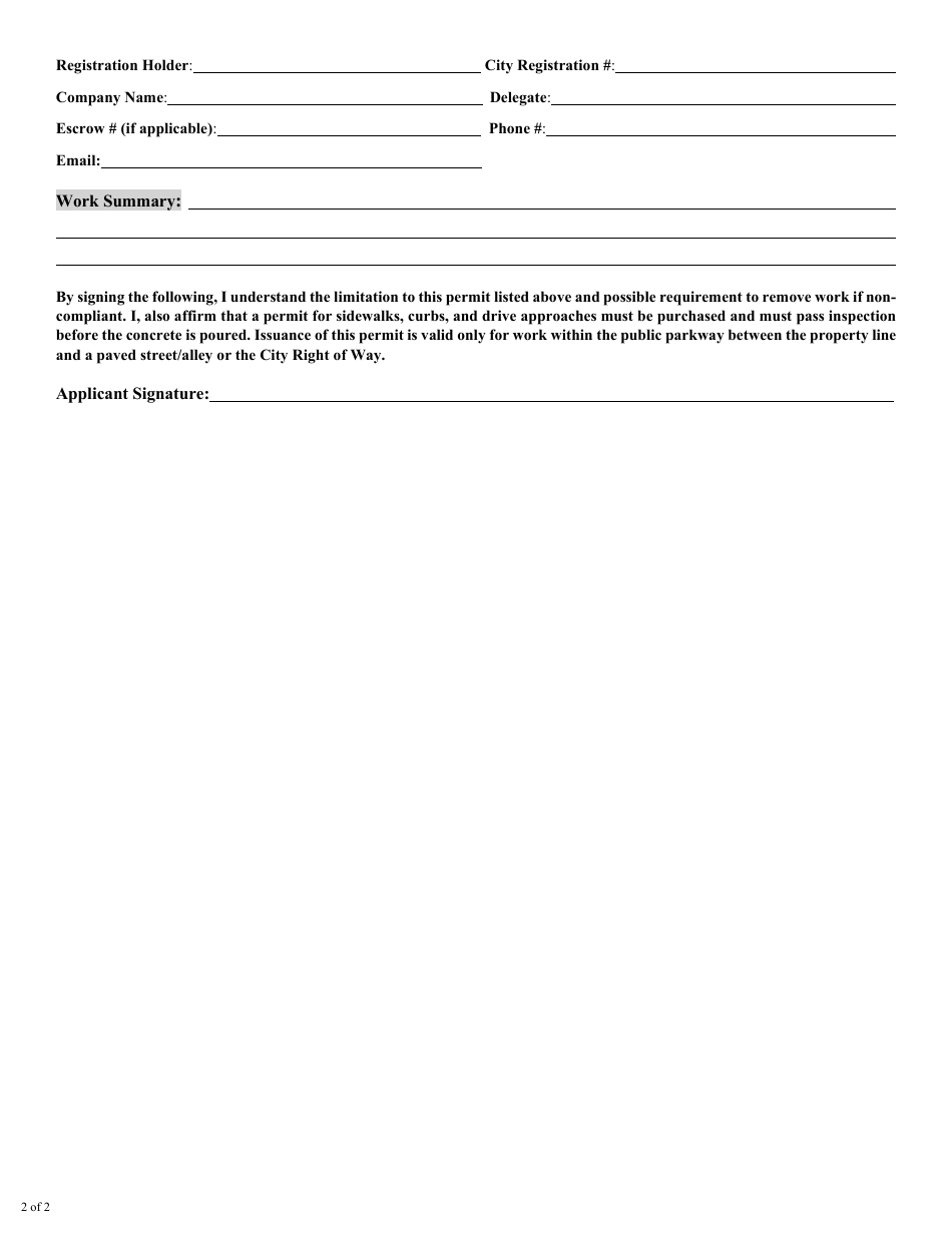 Sidewalk-Curb Permit Application - City of San Antonio, Texas, Page 2