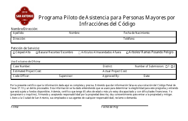 Document preview: Programa Piloto De Asistencia Para Personas Mayores Por Infracciones Del Codigo - City of San Antonio, Texas (Spanish)