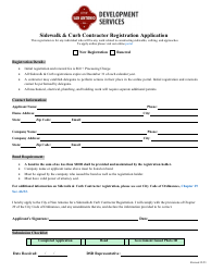 Document preview: Sidewalk & Curb Contractor Registration Application - City of San Antonio, Texas