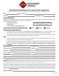 Document preview: Residential Swimming Pool or SPA Permit Application - City of San Antonio, Texas
