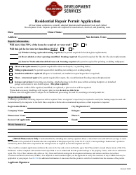 Document preview: Residential Repair Permit Application - City of San Antonio, Texas
