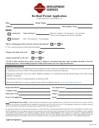 Document preview: Re-roof Permit Application - City of San Antonio, Texas