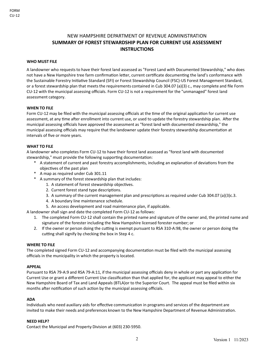 Form Cu-12 Download Printable Pdf Or Fill Online Summary Of Forest 