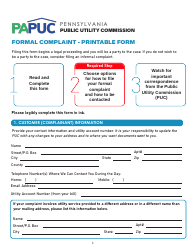 Formal Complaint - Printable Form - Pennsylvania