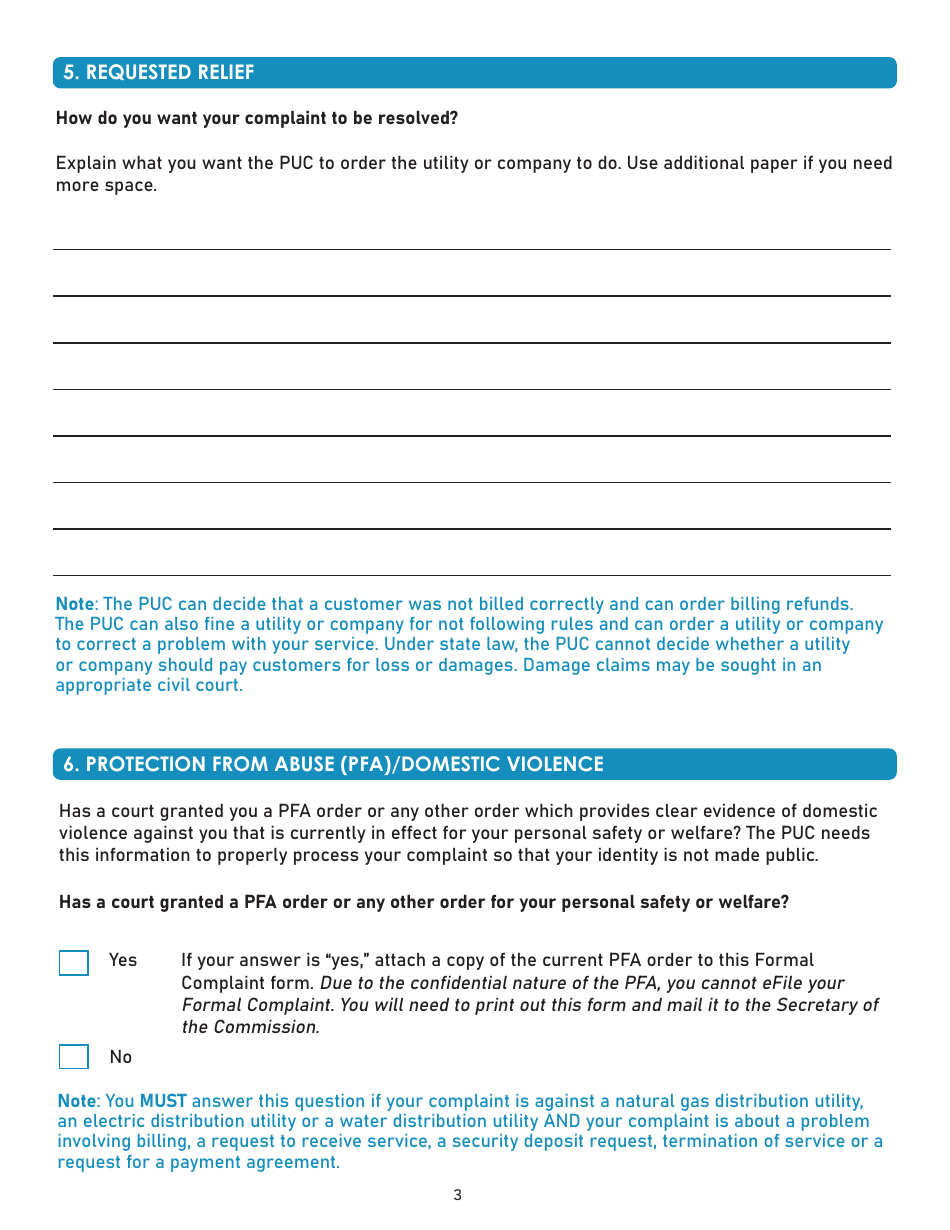 Formal Complaint - Printable Form - Pennsylvania, Page 3