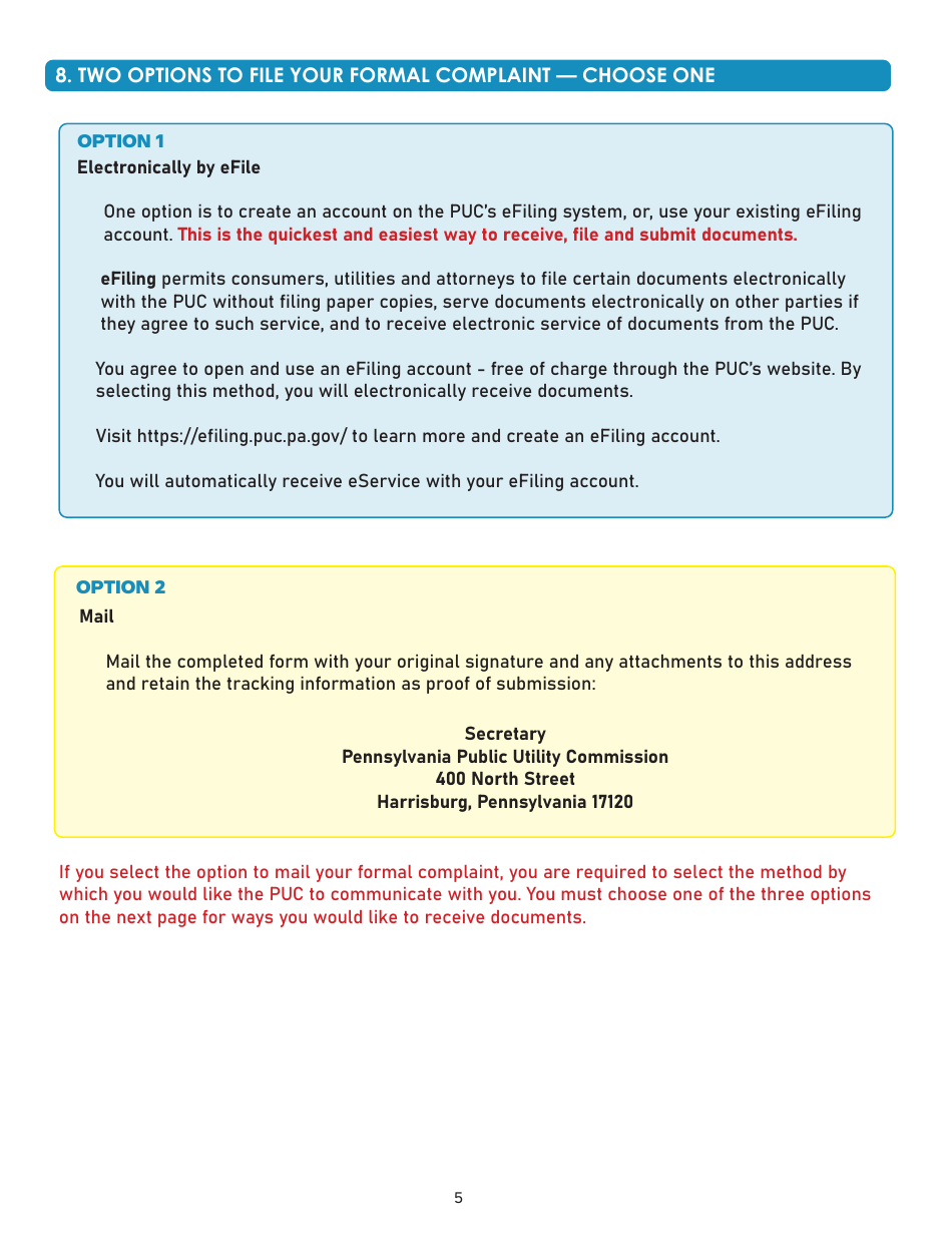 Formal Complaint - Printable Form - Pennsylvania, Page 5