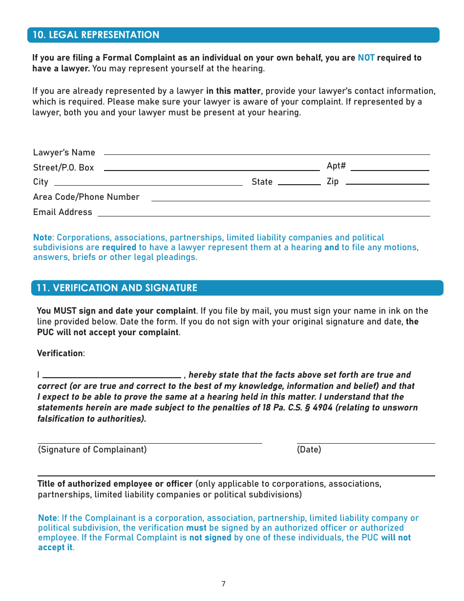 Formal Complaint - Printable Form - Pennsylvania, Page 7