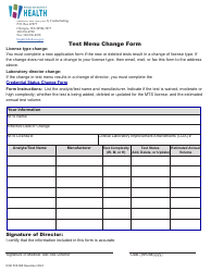 Document preview: Form DOH505-088 Test Menu Change Form - Washington