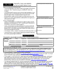 Document preview: Form SC-100 Plaintiff's Claim and Order to Go to Small Claims Court - California (English/Spanish)