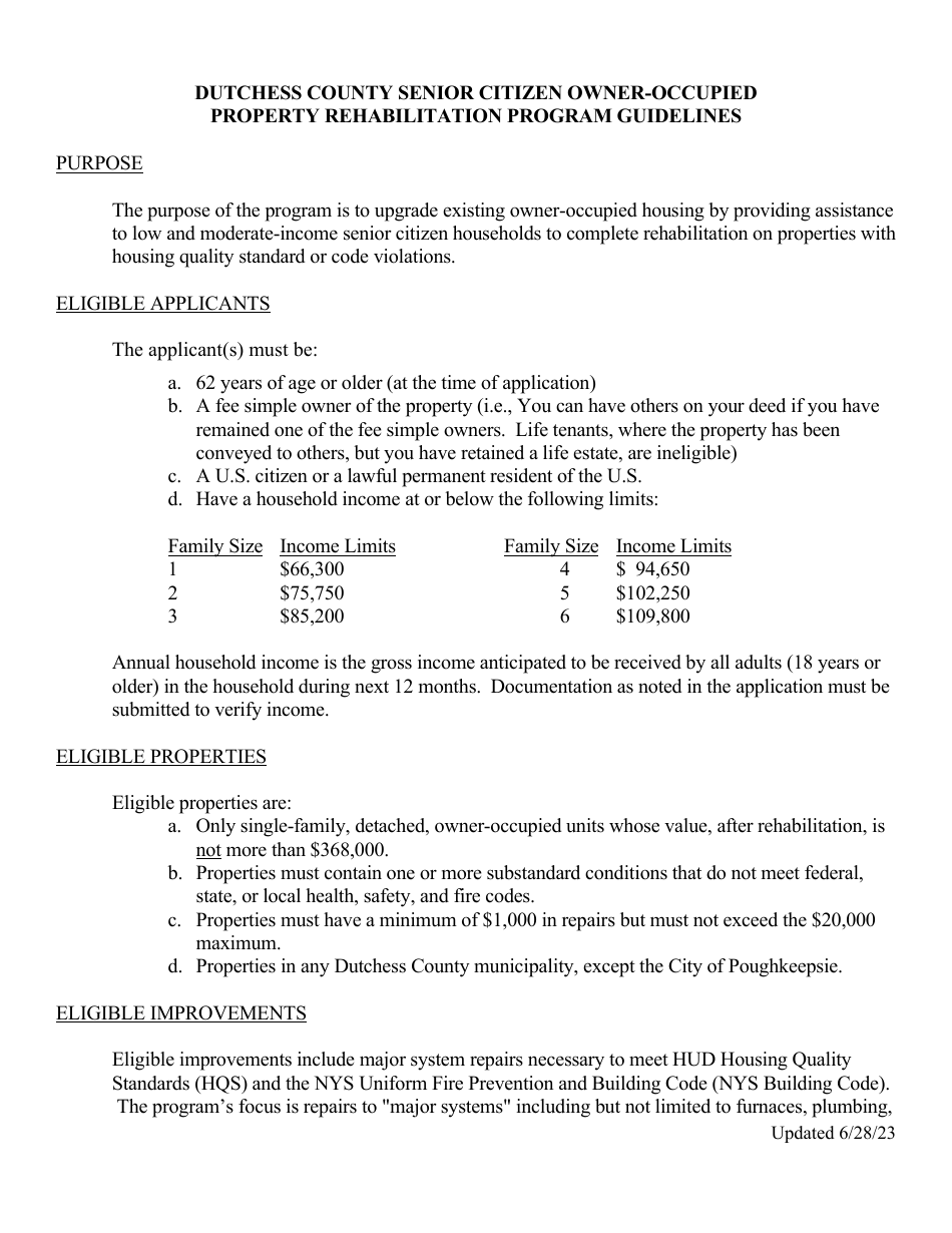 Senior Citizen Owner-Occupied Property Rehabilitation Program Application - Dutchess County, New York, Page 2