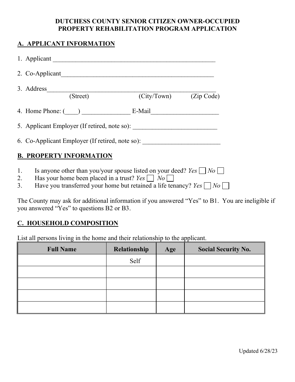 Senior Citizen Owner-Occupied Property Rehabilitation Program Application - Dutchess County, New York, Page 5