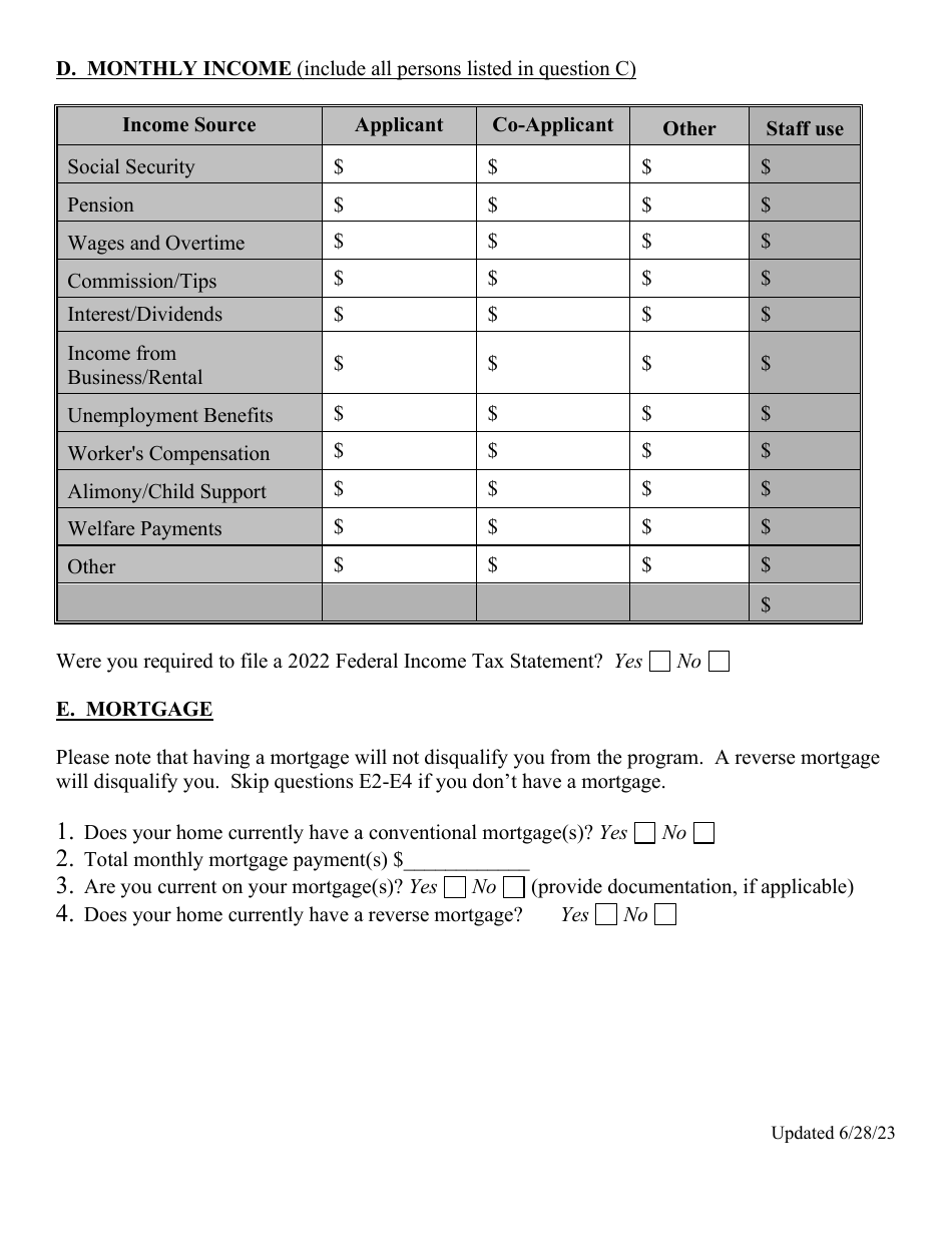 Senior Citizen Owner-Occupied Property Rehabilitation Program Application - Dutchess County, New York, Page 6