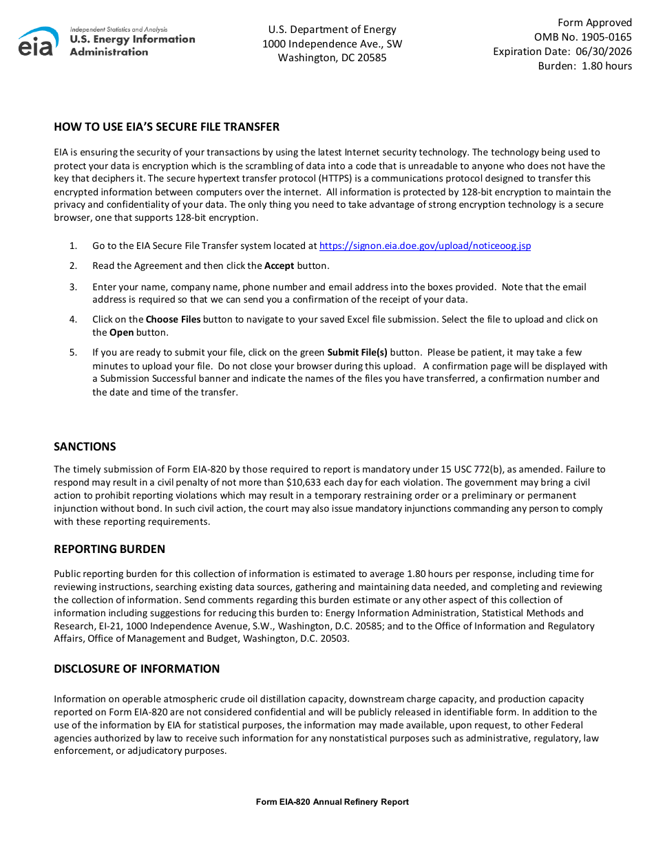 Instructions for Form EIA-820 Annual Refinery Report, Page 2