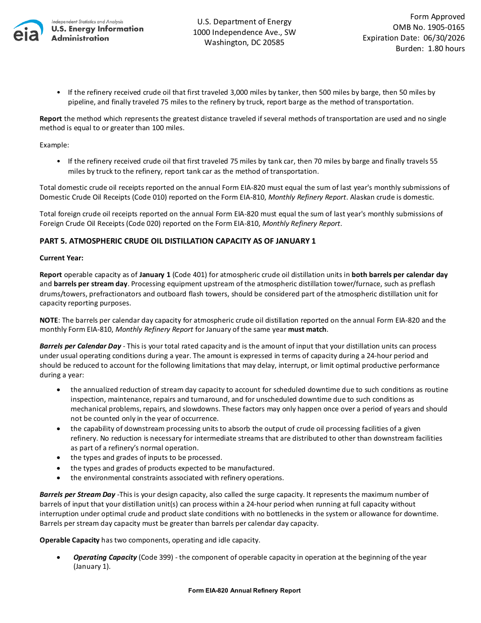 Instructions for Form EIA-820 Annual Refinery Report, Page 5