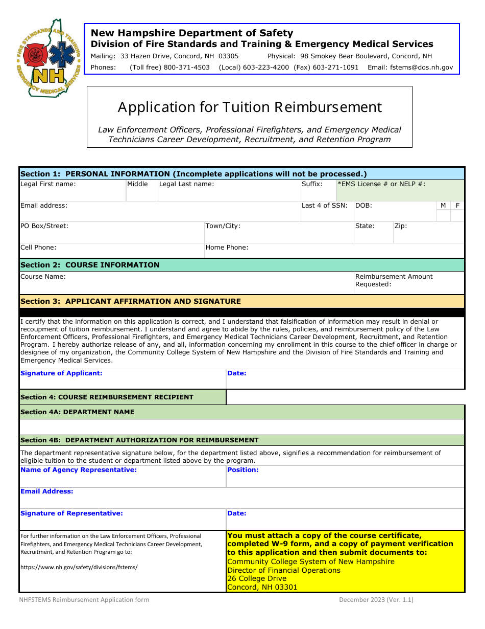 Application for Tuition Reimbursement - New Hampshire, Page 3