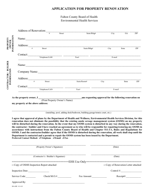 Application for Property Renovation - Fulton County, Georgia (United States) Download Pdf