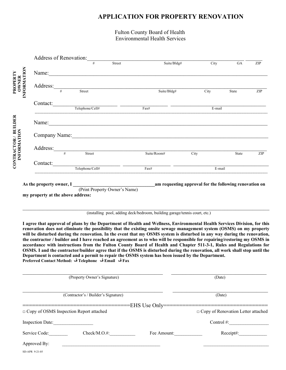 Application for Property Renovation - Fulton County, Georgia (United States), Page 1