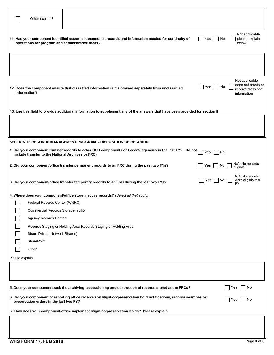 WHS Form 17 Osd Records and Information Management (Rim) Pre-evaluation, Page 3