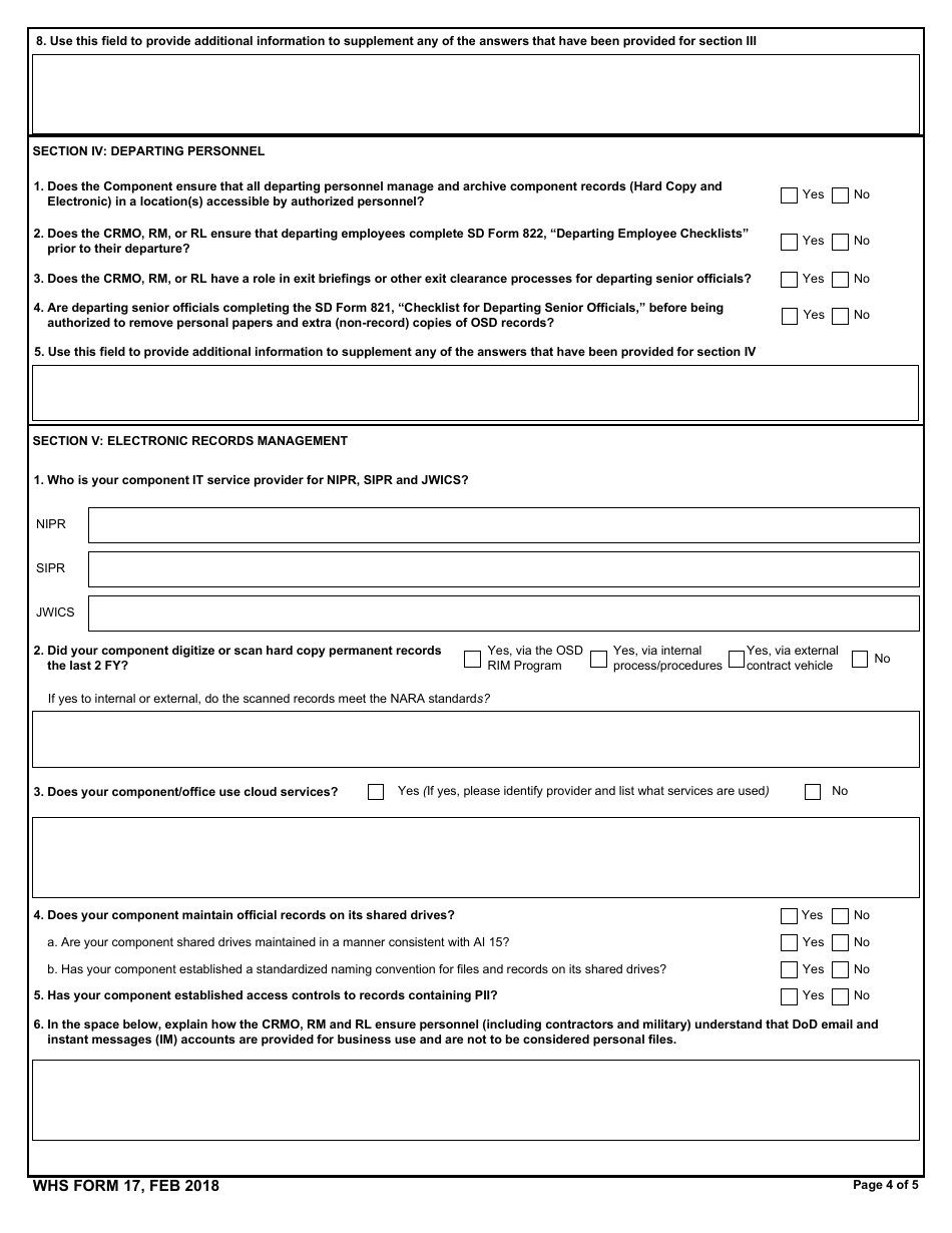WHS Form 17 Osd Records and Information Management (Rim) Pre-evaluation, Page 4