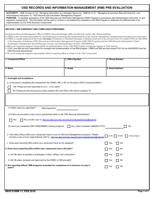 WHS Form 17  Printable Pdf