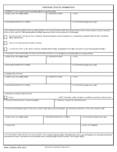 WHS Form 8  Printable Pdf